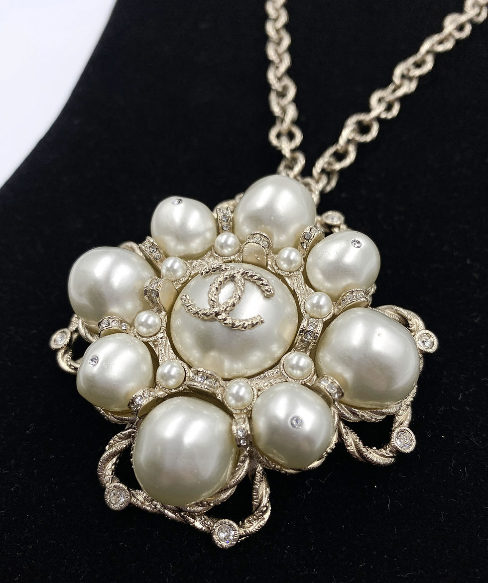 Hình thu nhỏ: NWT CHANEL Glass Pearl Crystal Gold Chain Pendant Necklace RARE 2018