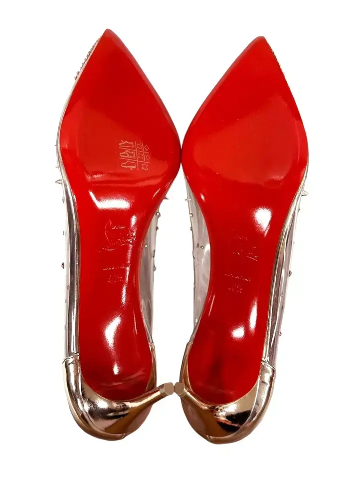 Thumbnail: Christian Louboutin Grotika Spikes Blush Stiletto Heel Pumps 40.5 10.5 Rose Gold