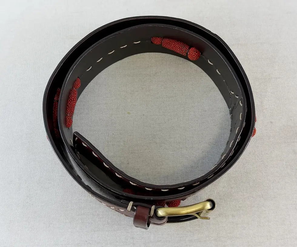縮圖：CELINE Red Brown Grain Leather Brass Belts Beads Stitches M Gold Buckle