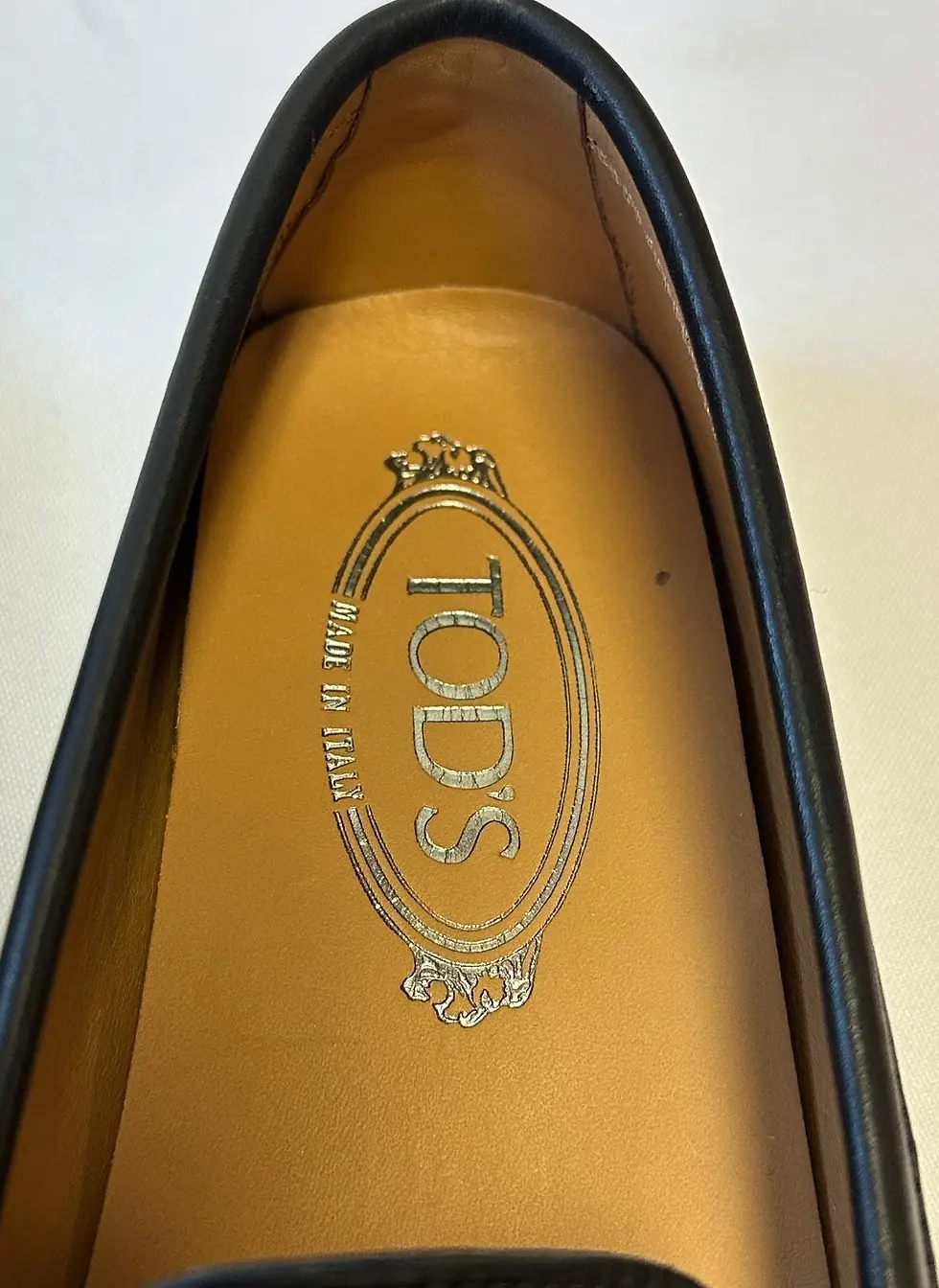 Miniatura: NWB TOD'S Gommini Catena Leather Flat Loafers 38 8 Black Brown Chain Links Shoes