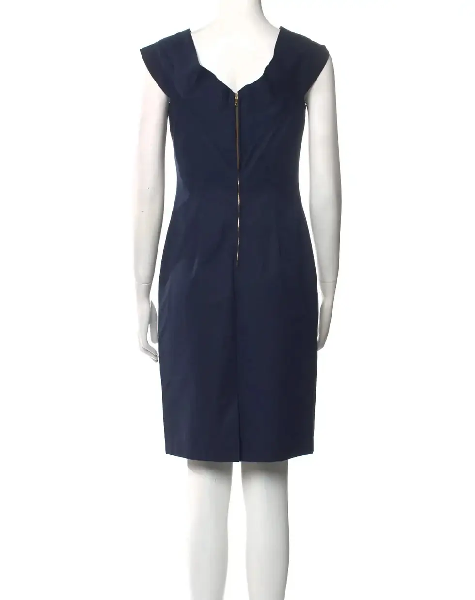 縮圖：PRADA V-Neck Knee Length Sheath Dress 40 EU 2 - 4 US Navy Sleeveless Back Zipper