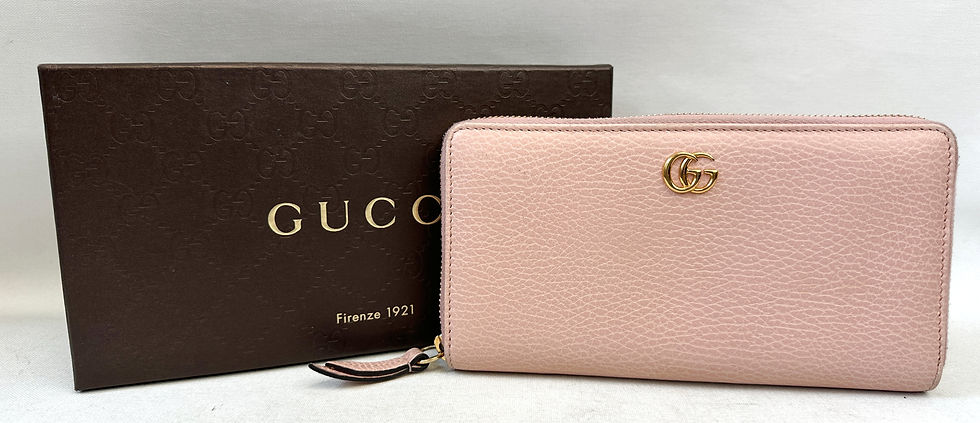Hình thu nhỏ: GUCCI Light Pink Leather GG Marmont Gold Hardware Zip Around Large Wallet