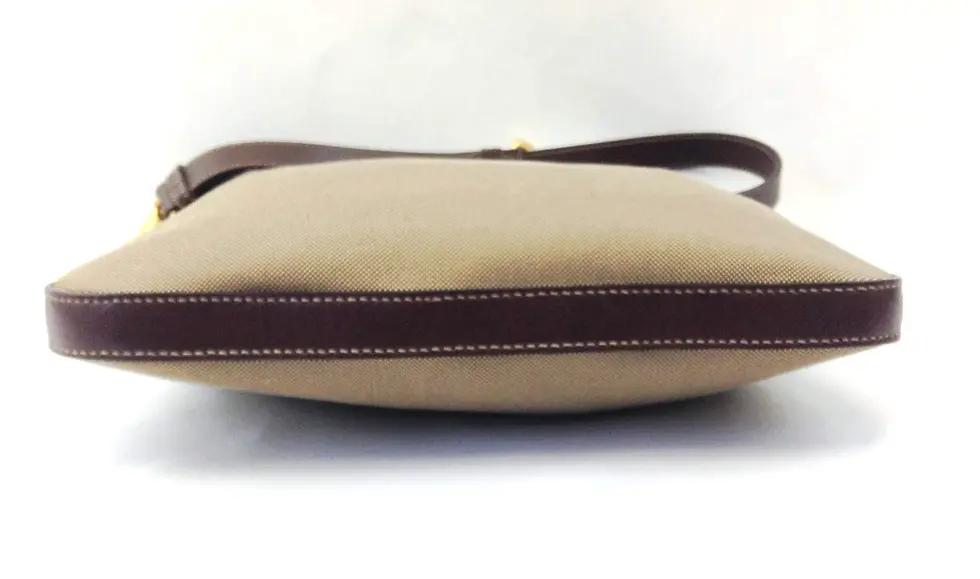 Miniatura: PRADA Canvas Crossbody Bag Brown Gold Hardware Jacquard Logo Leather Trim Small