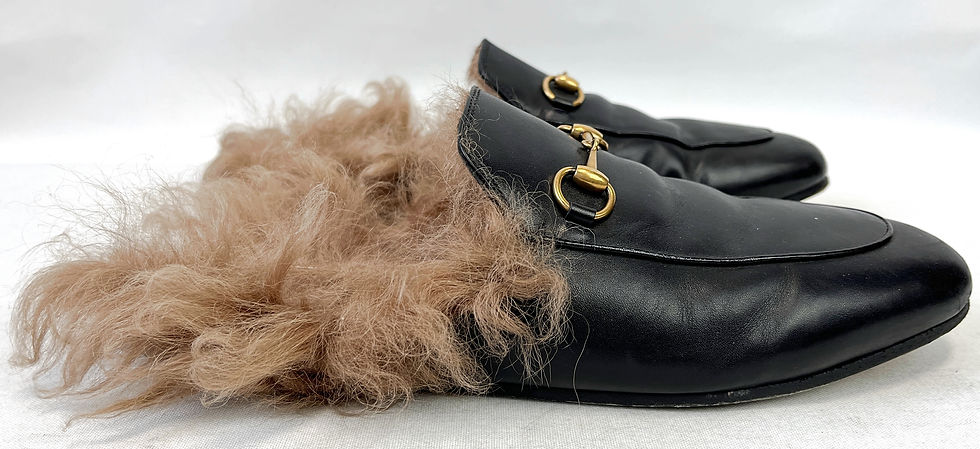 Hình thu nhỏ: GUCCI Black Leather 2015 Re-Edition Princetown Fur Mules 40