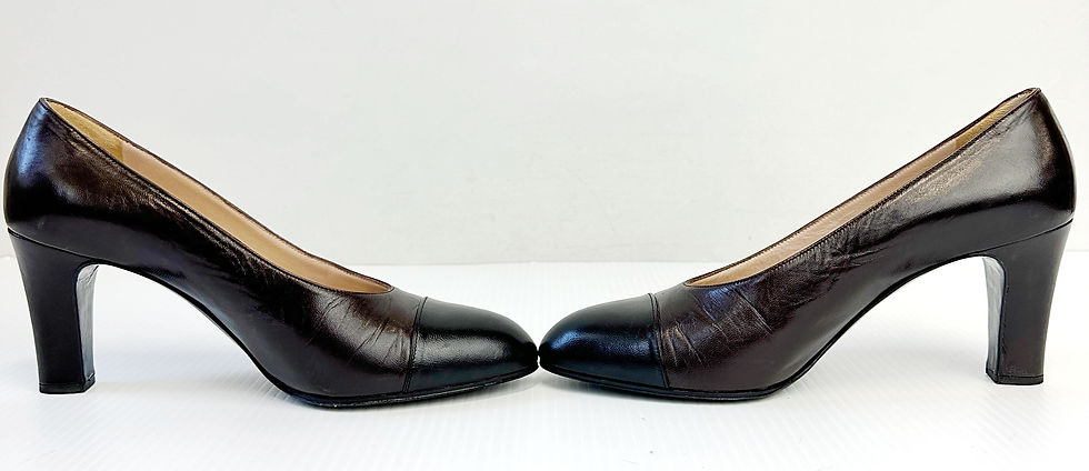 Hình thu nhỏ: CHANEL Brown Leather Black Cap Toe Pointed Toe Pumps Heels 37 6.5 US