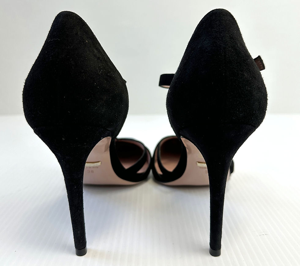 Miniatura: GUCCI Navy Black Suede Pointed Toe D'orsay Strappy Stiletto Heels 38 8 Shoes