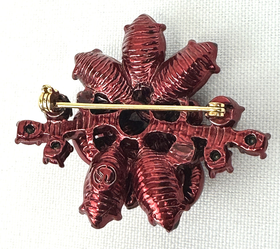 Thumbnail: ST. JOHN Pin Brooch Vintage Signed Red Flower Swarovski Crystals