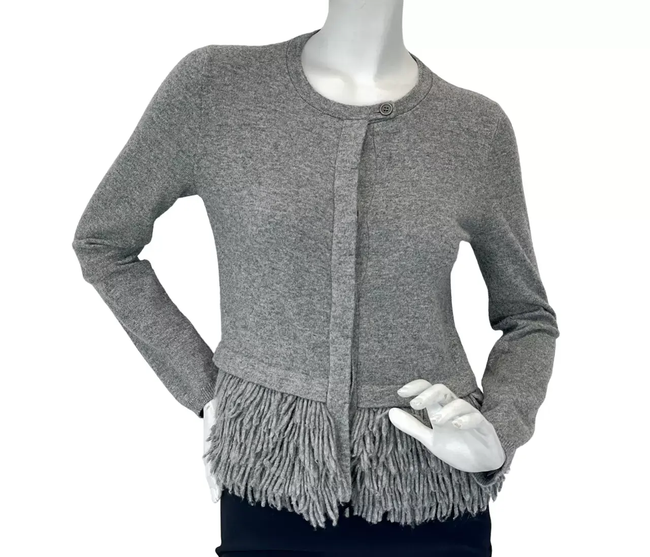 BRUNELLO CUCINELLI Grey Cashmere Fringe Trim Cardigan Sweater M Medium