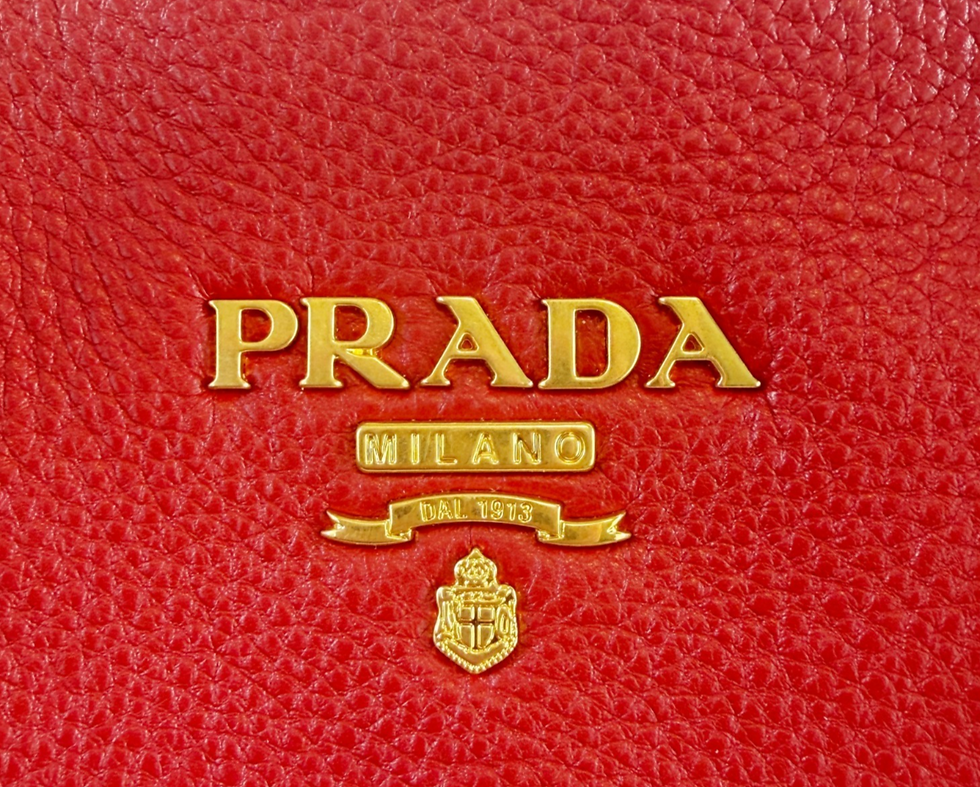 Thumbnail: PRADA Vitello Phenix Red Rosso Leather Shoulder Bag Gold Hardware Large