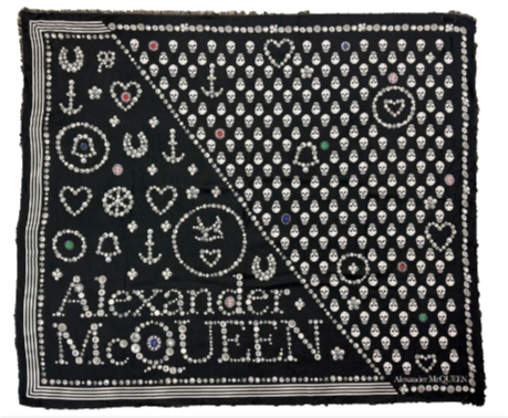 ALEXANDER MCQUEEN Jewelled Biker Skull Scarf Black Large 56" x 49" Silk