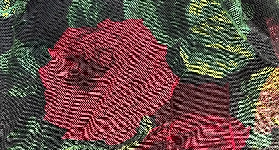 縮圖：DOLCE & GABBANA Rose Print Tulle Ruched Dress 40-42 Black Red Long Sleeve