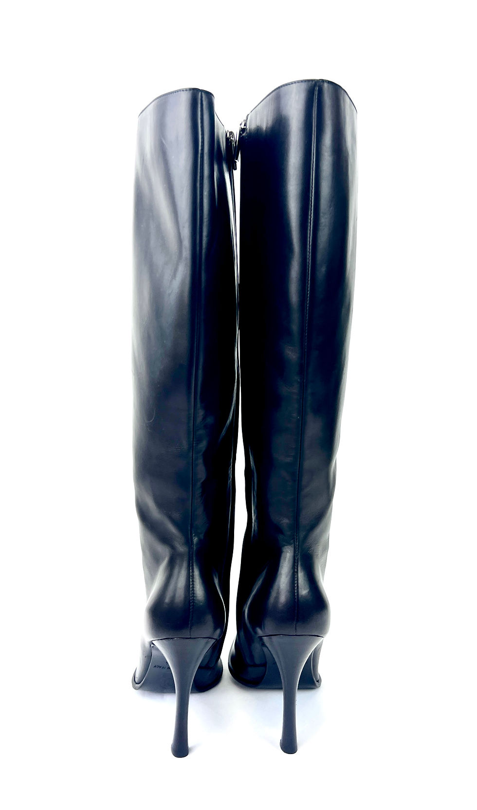 Miniatura: BARNEYS NEW YORK Black Leather High Knee Cone Heels Pointed Toe 38.5 Boots 8.5