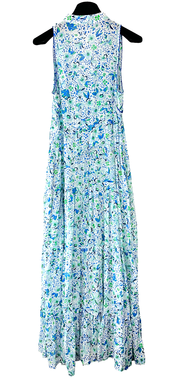 Miniatura: POUPETTE ST BARTH Nana Flowy Maxi Dress S Green Blue Floral Pattern Tie Waist