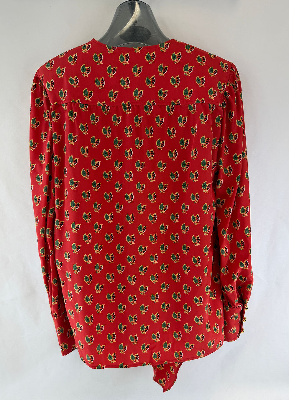 Hình thu nhỏ: CHRISTIAN LACROIX Silk Blouse 4 Red Multi Paisley Long Sleeve Tie Button