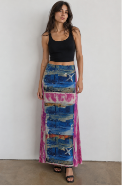 JEAN PAUL GAULTIER Soleil Mesh Maxi Skirt Medium Building Print M RARE