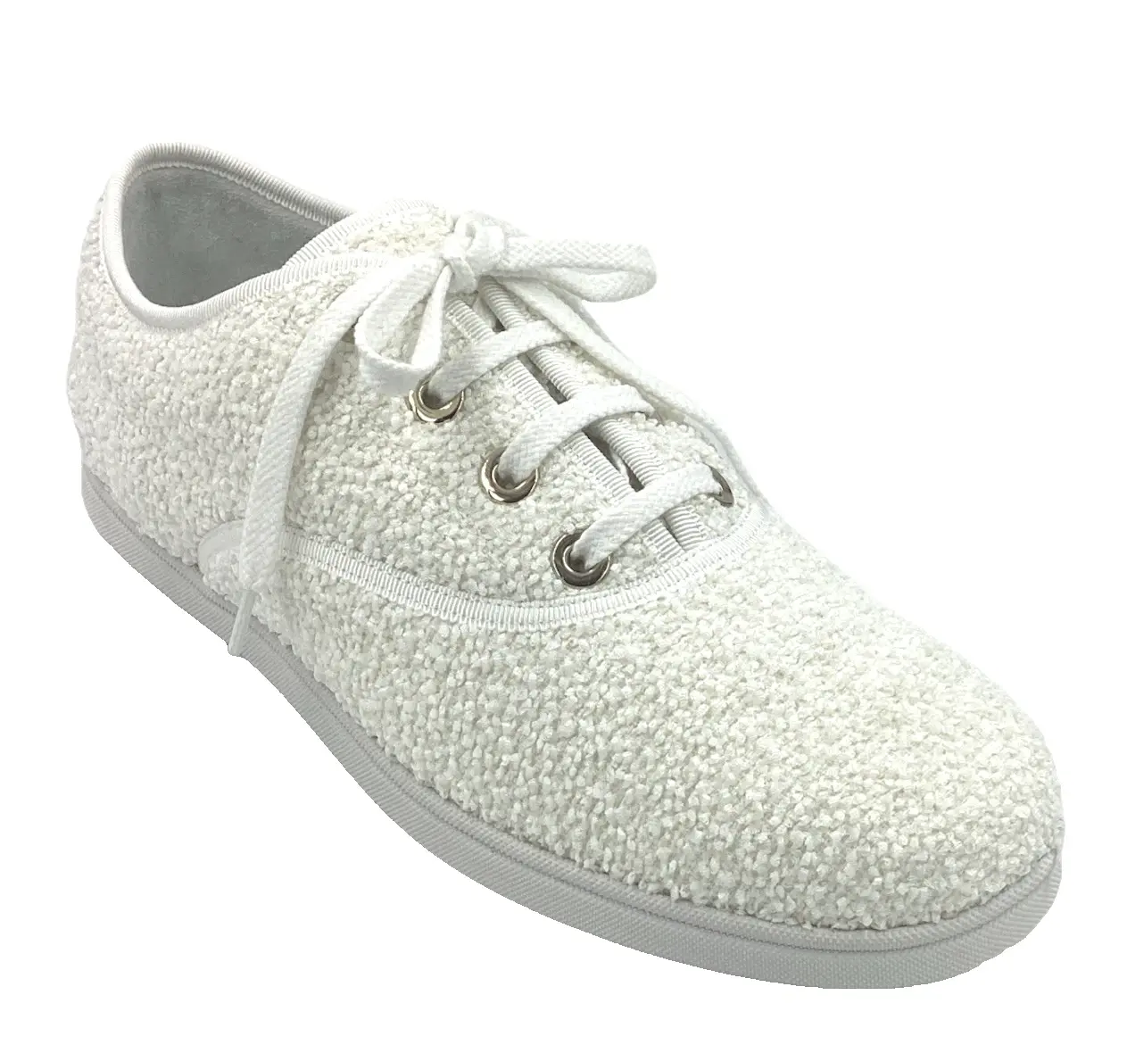 CHANEL Boucle Tweed Low Top Sneakers 40.5 FR White Gold Logo Spring 2024 NEW