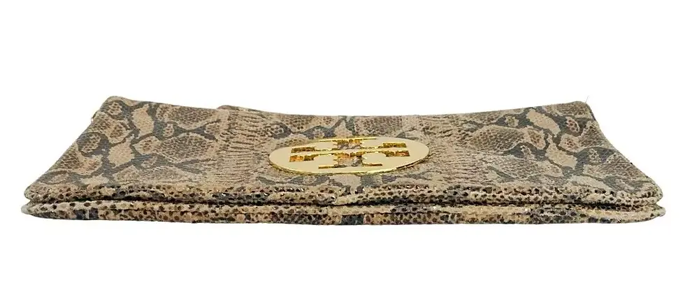 Thumbnail: TORY BURCH Reva Multicolor Snakeskin Python Print Clutch Bag Chain Leather Strap