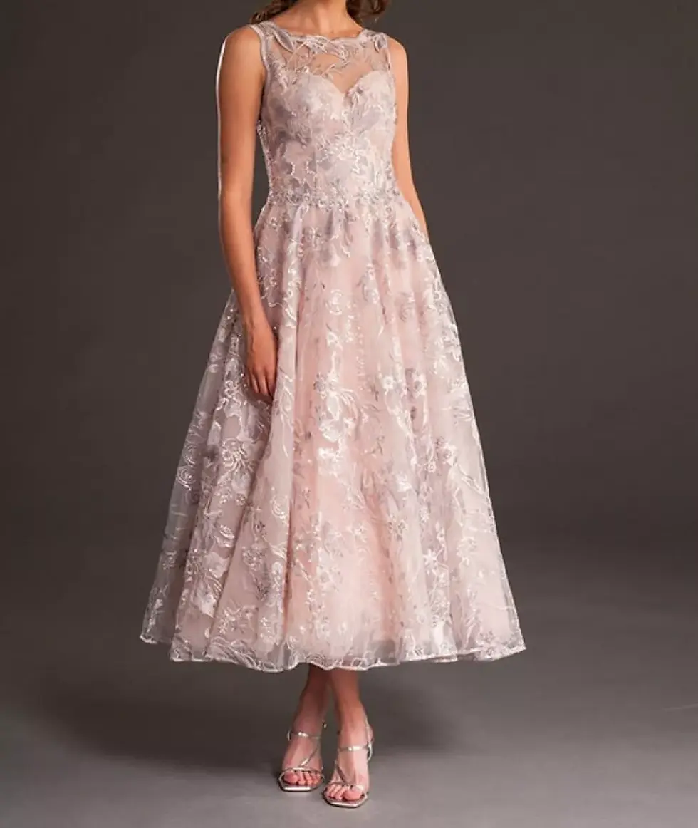 OLVI'S Haute Couture Lace Romantic A-Line Midi Dress 4 8 Pink Mauve OY9338