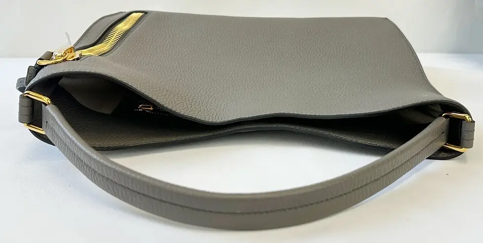 Miniatura: NEW TOM FORD Alix Grained Leather Hobo Shoulder Bag Graphite Gold Hardware Tote