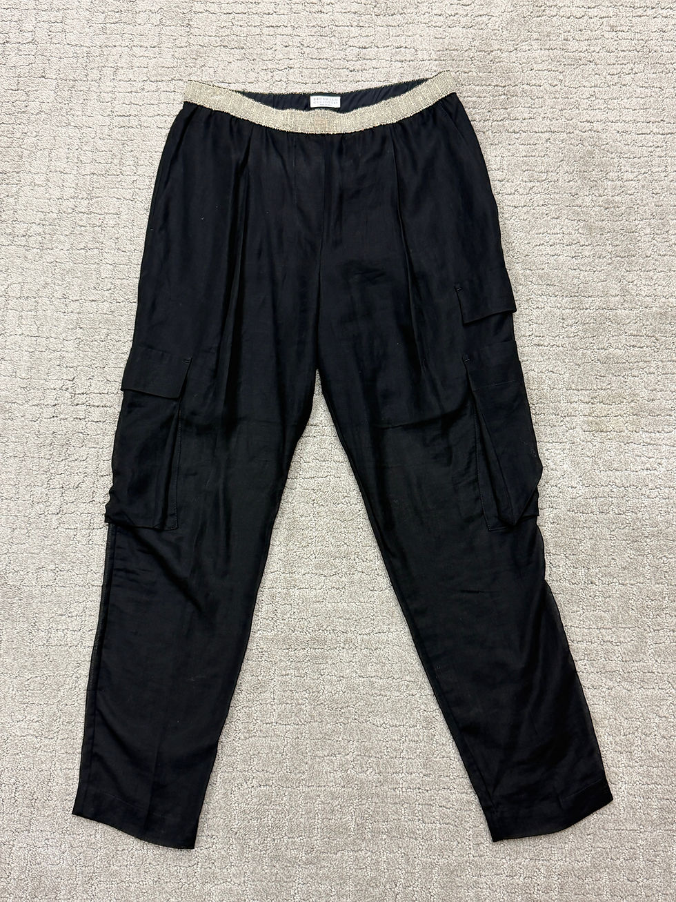 Miniatura: BRUNELLO CUCINELLI Cargo Pants 40 4 US Black Gold Elastic Band Cotton