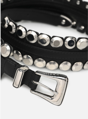 Miniatura: KOOPLES Wide Leather Waist Belt T3 Black Silver Buckle Studded Large