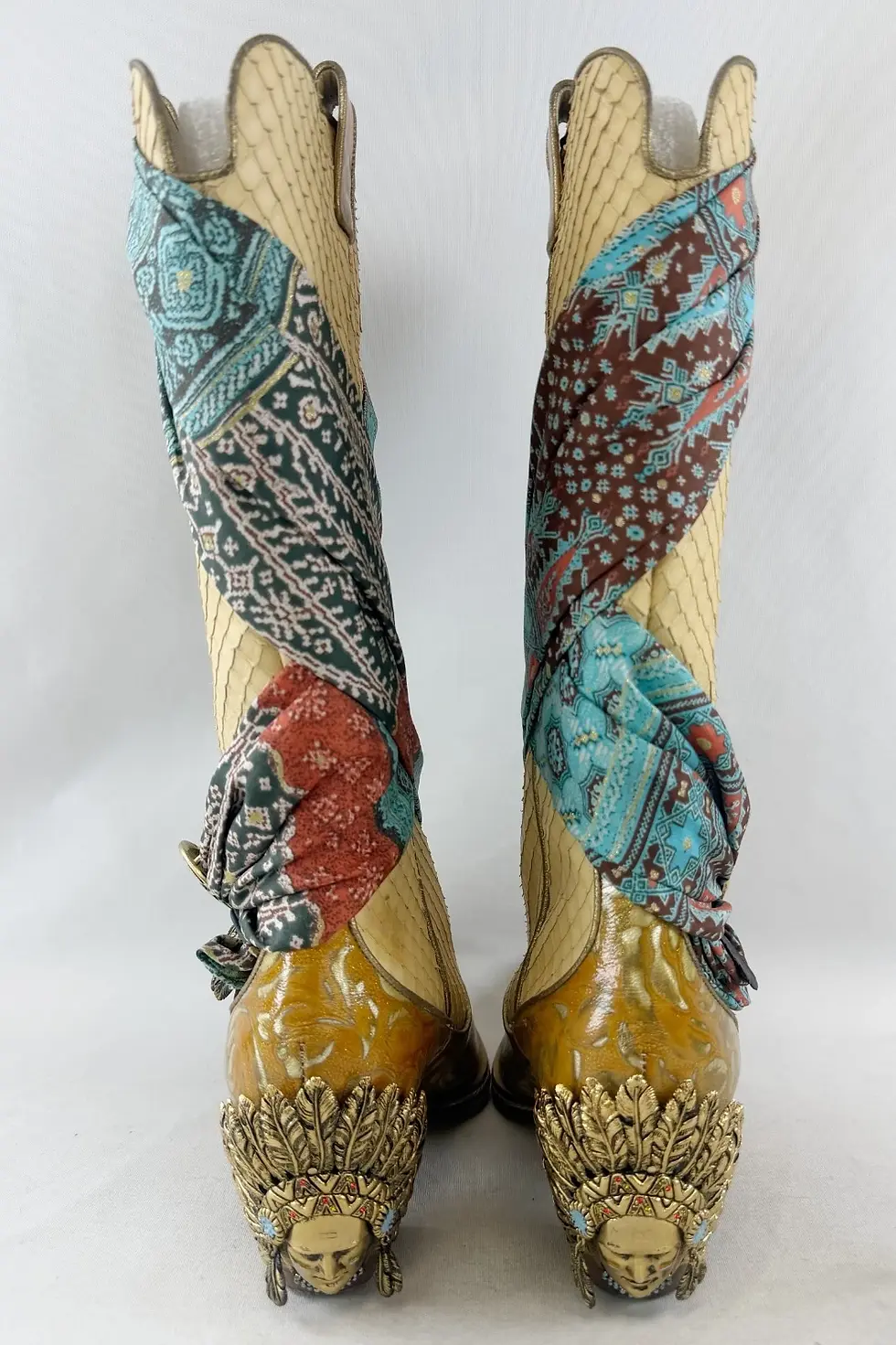 Miniatura: GIUSEPPE ZANOTTI Python Embossed Western Cowgirl Boots 39.5 Scarf Native America