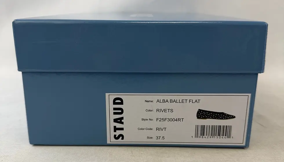 縮圖：NWB STAUD Alba Ballet Flats Rivets 37.5 Black Silver Studded Round Toe 7.5 US