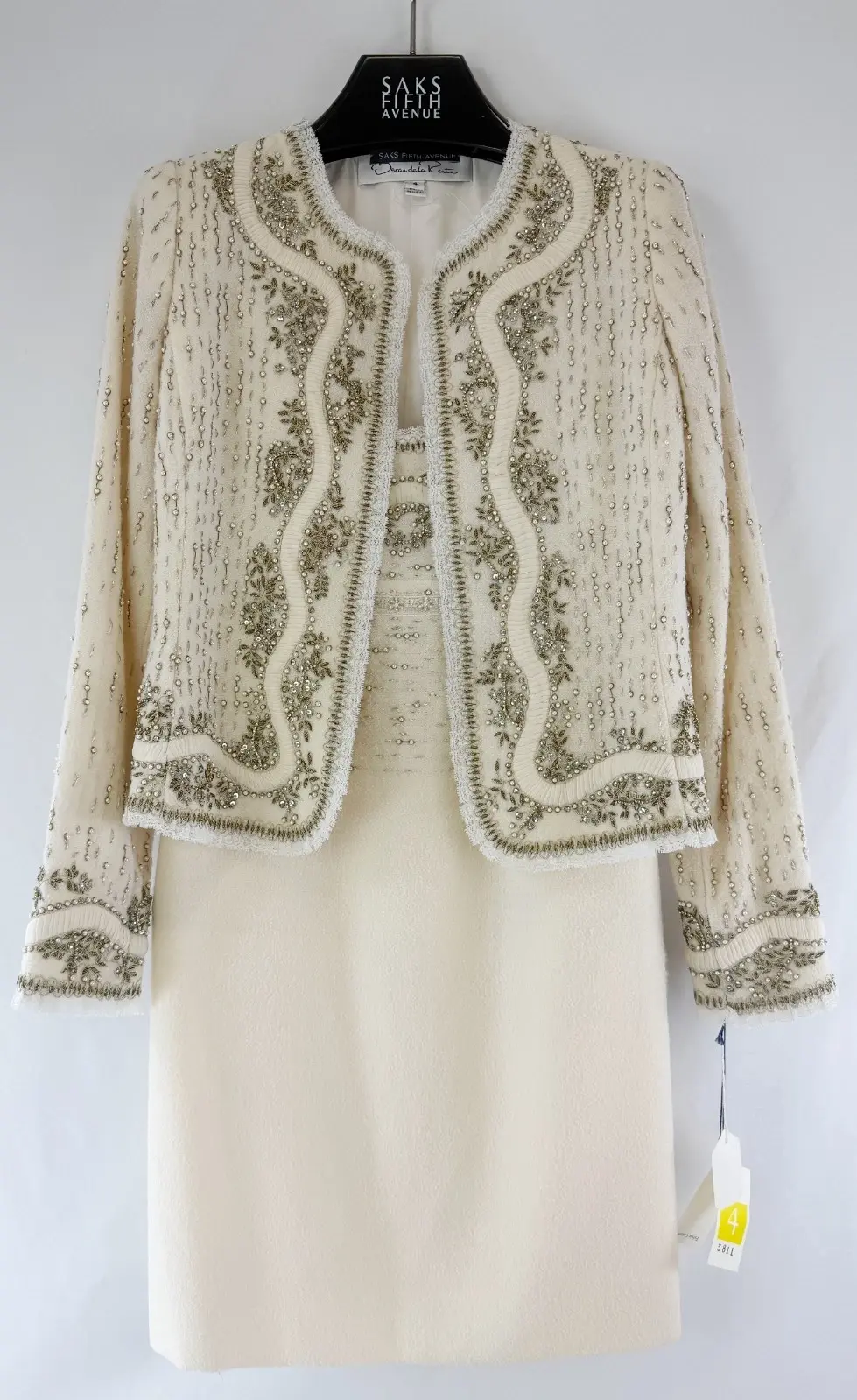 Hình thu nhỏ: OSCAR DE LA RENTA 2PCS Jacket Dress 8 4 Ivory Beaded S/S 2005