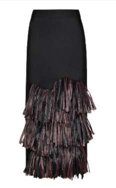 JOHANNA ORTIZ Mountain Affair Ankle Black Skirt 8 M Ruffles Fringed Linen