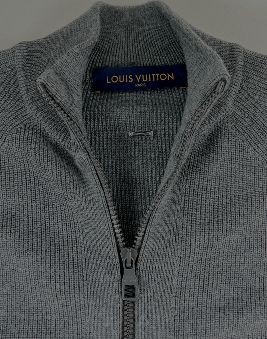 Miniatura: LOUIS Vuitton Gray Zip Cardigan Soft Knit Chest Logo Pocket Small S