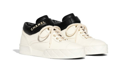 CHANEL スニーカー 39 CHANEL COCO Mark White Black Leather Trainers Sneakers 39 G34967