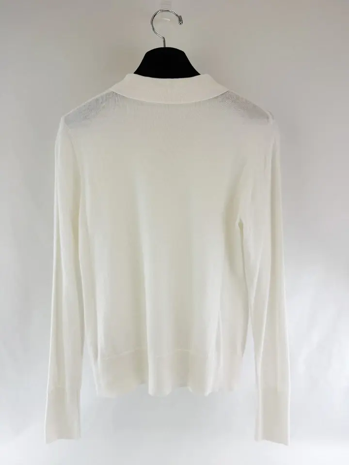 Miniatura: L'AGENCE Sterling Long Sleeve Knit Sweater Medium White Gold Buttons Collared M