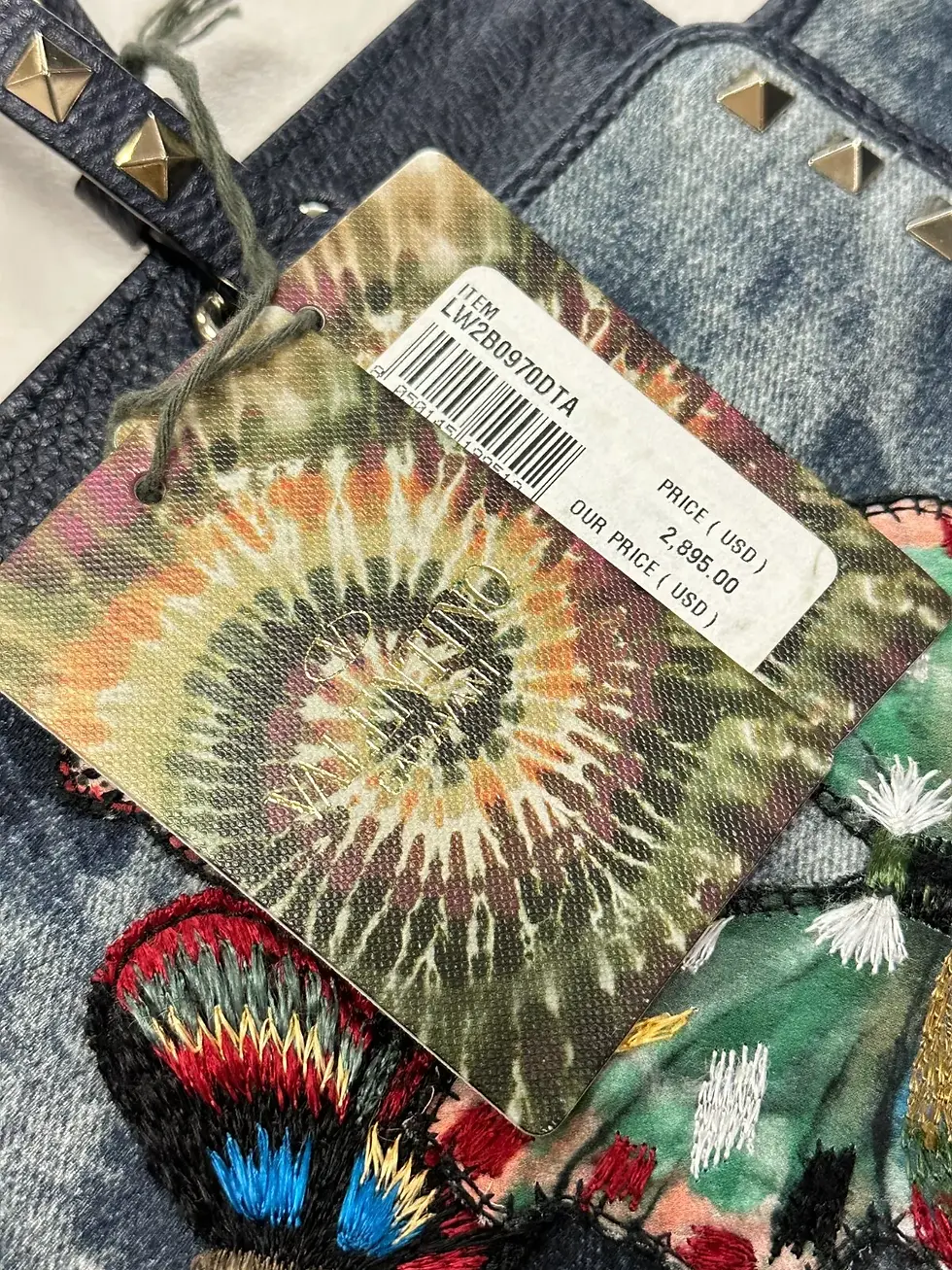 Thumbnail: VALENTINO Garavani Denim Butterfly Embroidered Rockstud Tote Medium Tie Dye Blue