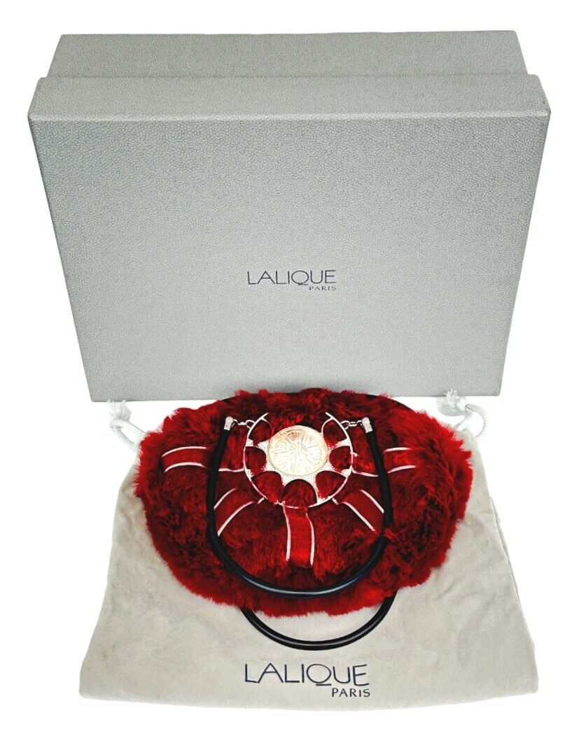 Hình thu nhỏ: LALIQUE Rabbit Fur Evening Handbag Small Red Crystal Embellished Ribbon VINTAGE