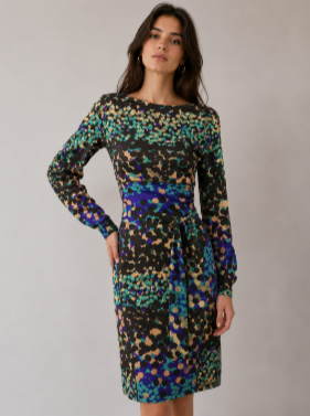 M MISSONI 2 US Sheath Dress Belt 38 Multicolor Dots Long Sleeves Knee Length