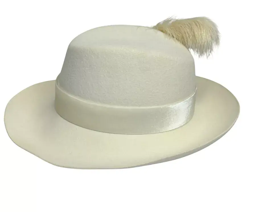 Miniatura: NWT TOM FORD Fur Felt Feather Hat Medium Ivory Velvet Bow Band Wide Brim Fedora