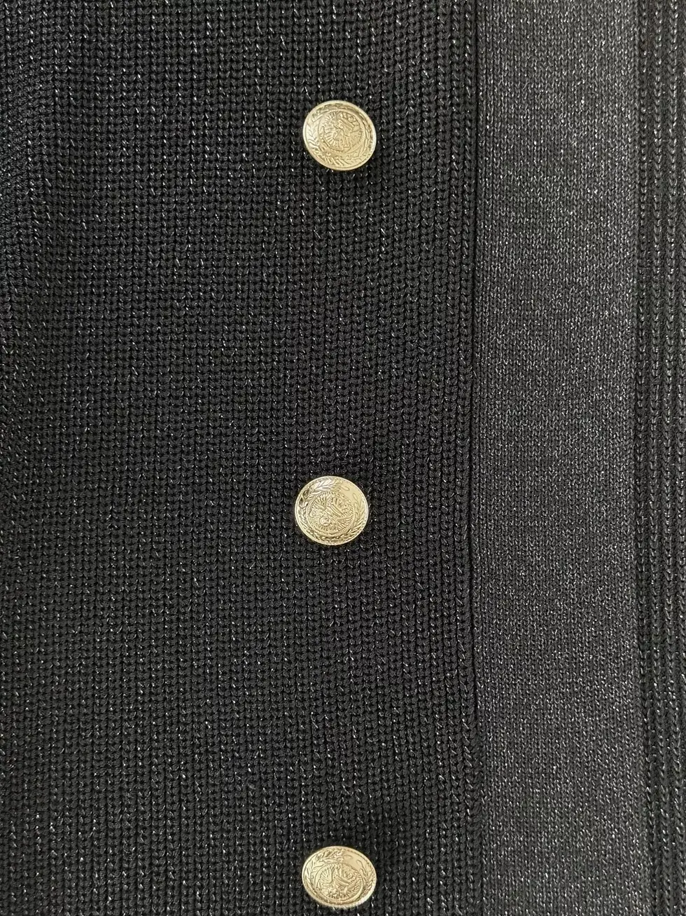 Thumbnail: L'AGENCE Noe Double-Breasted Coat Metallic Rib-knit Cardigan M Black Long Jacket