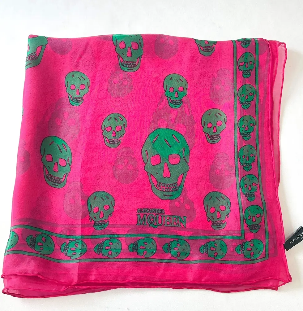 Hình thu nhỏ: NEW ALEXANDER MCQUEEN Silk Chiffon Square Scarf XL Extra Large Pink Green Skulls