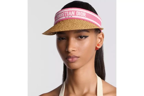 New CHRISTIAN DIOR Dioriviera D-Ocean Straw Visor Mitzah Pink Tie