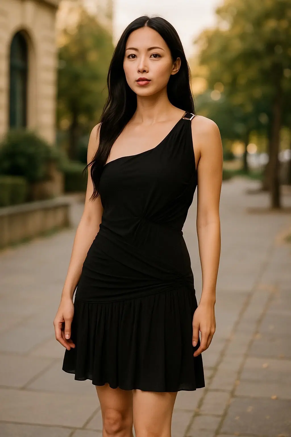 ROBERTO CAVALLI One Shoulder Cocktail Party Dress 42 Black 6 Ruching Gold Snake