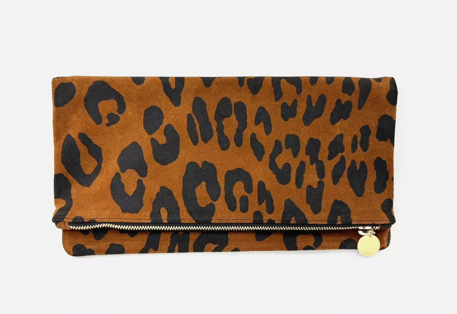 NWT CLARE V. Suede Leather Foldover Clutch Envelope Large Brown Leopard Print