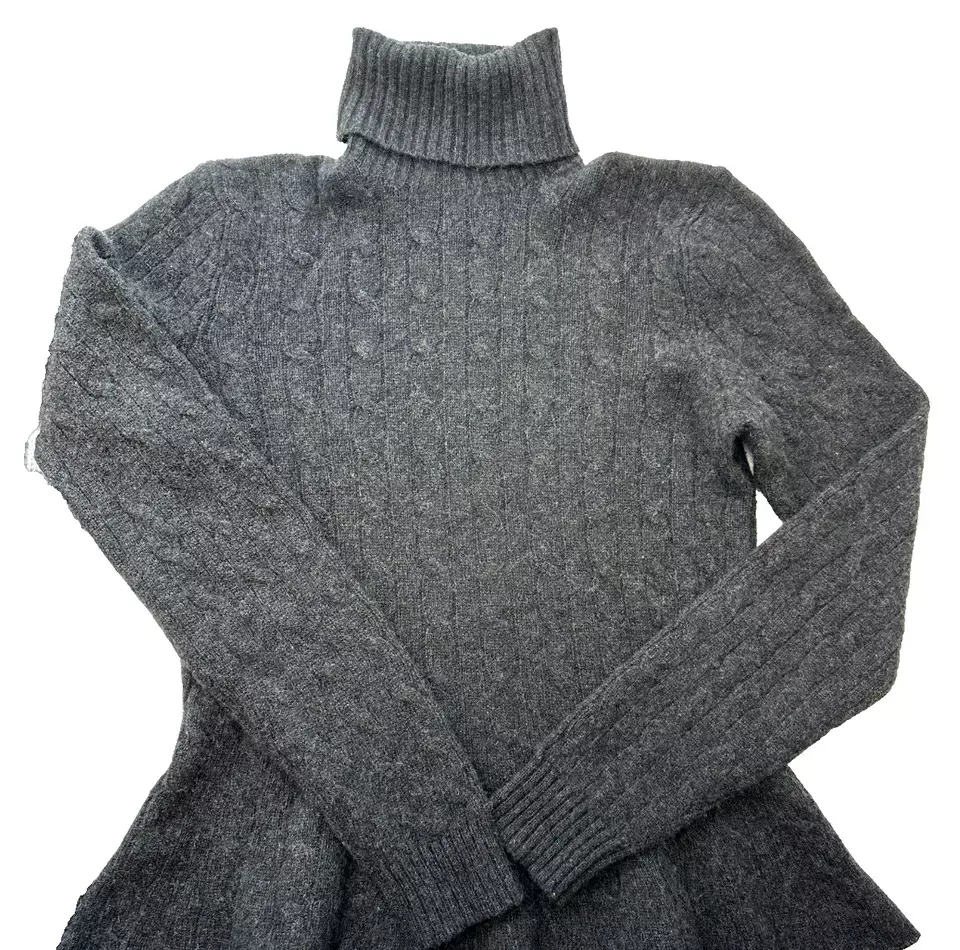 縮圖：RALPH LAUREN Gray Cable Flare Cashmere Pullover Sweater Turtle Neck L Large