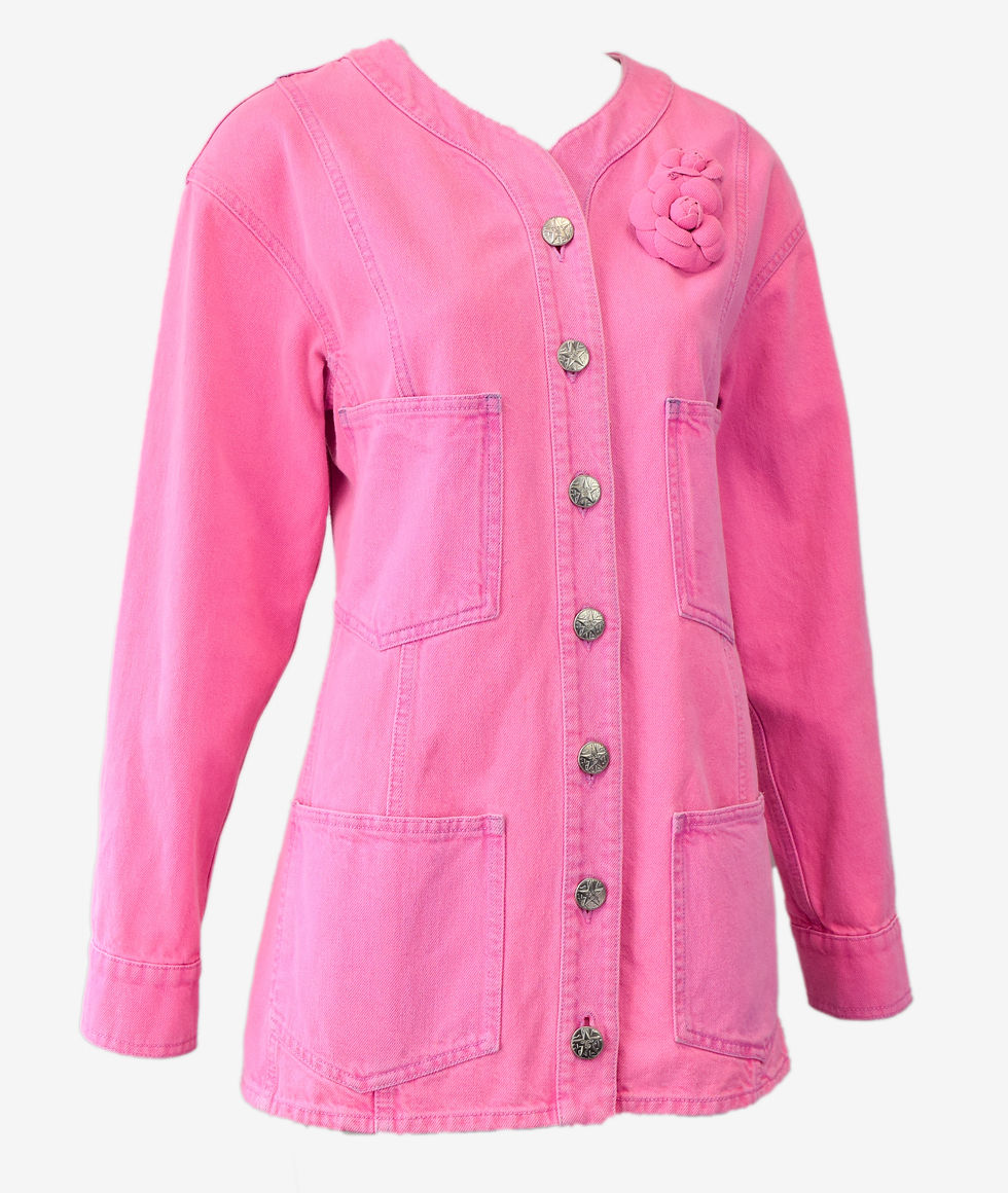 Hình thu nhỏ: CHANEL Denim Long Jacket 36 4 Neon Pink Button Pocket Camellia Flowers 2021