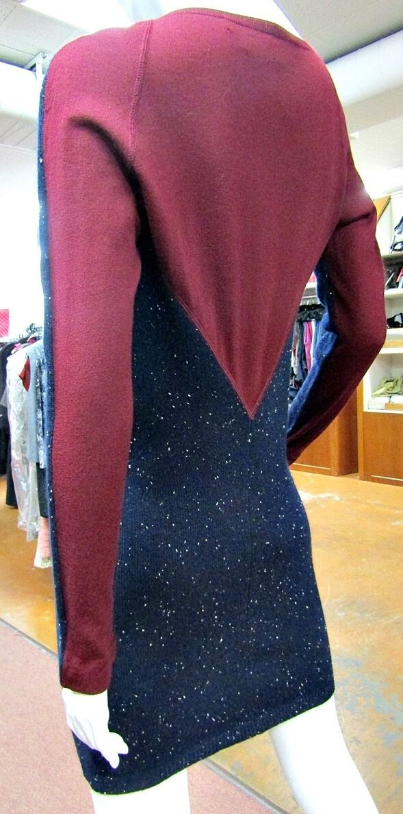 縮圖：ROLAND MOURET WOOL Dress BLUE BURGUNDY 42 6 LONG SLEEVE COLOR BLOCK