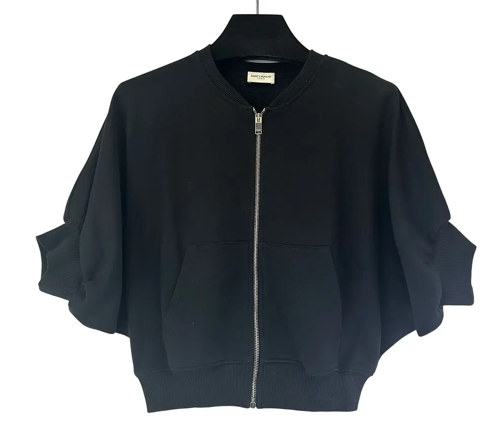 縮圖：YSL YVES SAINT LAURENT Cotton Short Bomber Jacket Small Black Batwing Sleeves S
