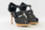 Thumbnail: CHRISTIAN DIOR Antica Suede Platform Sandals Heels 37.5 Black Champagne Gold