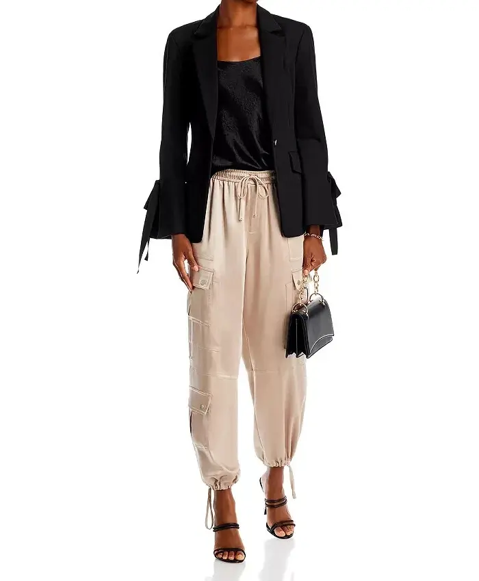 Thumbnail: NWT CINQ A SEPT Ponte Lou Single Breasted Blazer 8 Black Ribbon Sleeves Jacket