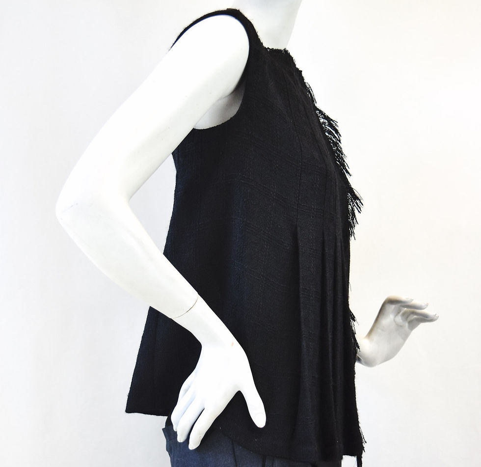 縮圖：CHANEL Wool Vest Sleeveless Wrap Around Top 34 2 Black Pleated Fringe NEW VTG