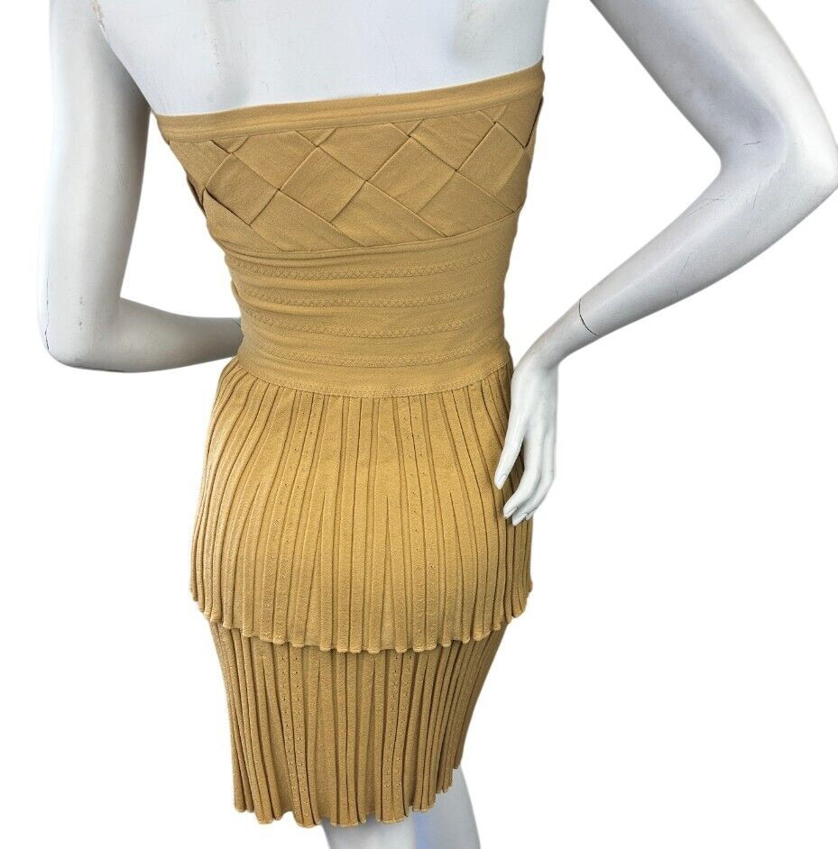 Miniatura: CHANEL 2PCS Set Knit Top Skirt 38 36 Gold Basketweave Strapless Pleated 2008