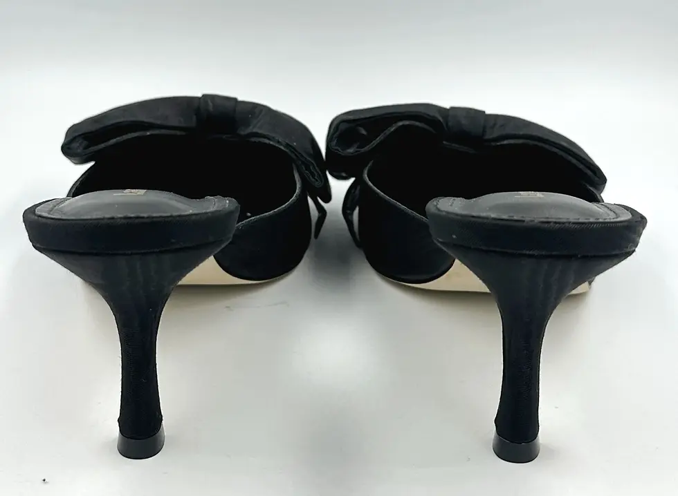 Miniatura: LARROUDE Mini Elle Pump 8.5 Black Luxe Fabric Pointed Toe Bow Kitten Heel 38.5
